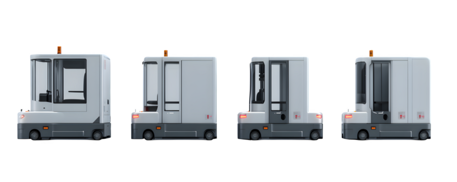 Realistic Professional High-Quality Four automated guided vehicle transparent background, PNG cutout, ideal for web banners and print projects, digital downloads, HD asset