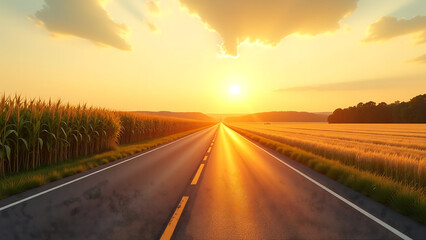 cornfield stretches towards horizon along highway rural north carolina rows golden wheat standing sentinel