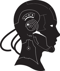 Silhouette of a futuristic cyberpunk humanoid head depicting technology and artificial intelligence