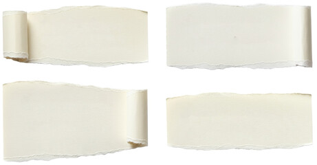 Torn white paper tape strips on transparent background  