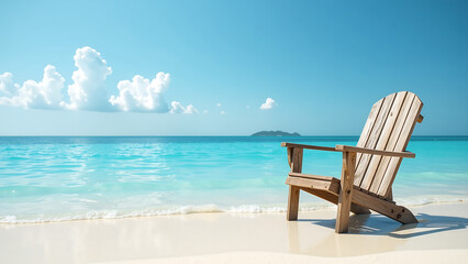 weathered wooden chair sits serenely sandy shore partially submerged water surrounded tranquil ocean backdrop