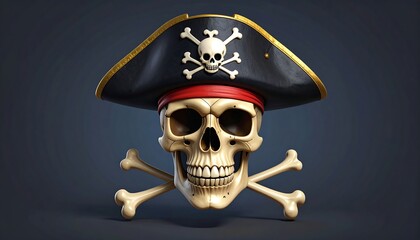 3D skull wearing pirate hat