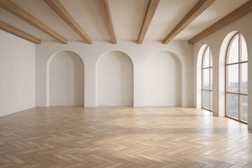 Empty modern interior room boho style 3d illustration