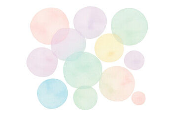 Colorful watercolor circles floating on a transparent background, creating a cheerful and dreamy atmosphere