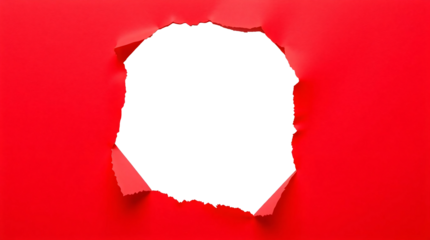 Ripped transparent hole in red paper