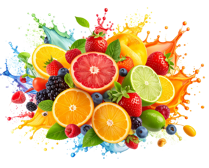  Pop Art Fruit Explosion with Color Bursts and Energy Effects – AI Illustration PNG