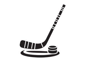 hockey stick logo silhouette and puck vector, hockey stick logo icon silhouette, ice hockey player silhouette vector illustration, hockey stick and puck logo silhouettes vector on a white background