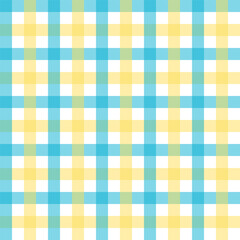 Gingham seamless pattern in blue yellow white.Checkered tartan plaid repeat pattern for winter Christmas.Geometric vector illustration background wallpaper texture for fabric and prints.