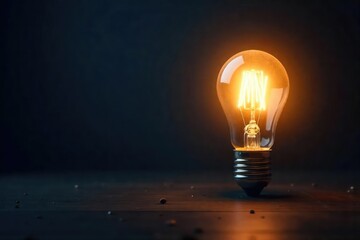 A single, bright lightbulb illuminates a dark room, casting a soft glow on surrounding objects, symbolizing inspiration and new ideas , filament, inspiration, still life