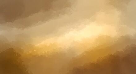 Fototapeta premium Muted golden-brown landscape view, soft clouds, hazy atmosphere.