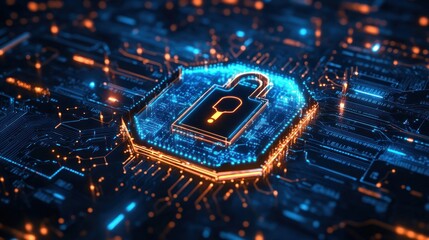 A digital interface highlighting cybersecurity and privacy solutions, showcasing protection for networks, data, and information systems.