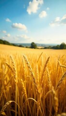 A sun-drenched field of golden hay, gently swaying in a warm breeze, evokes a sense of peace and tranquility Perfect for relaxation and countryside themes , background, wholesome, warmth