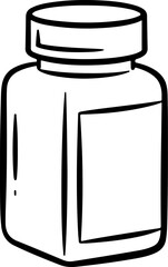 Simple black and white line drawing of a medicine bottle with a blank label