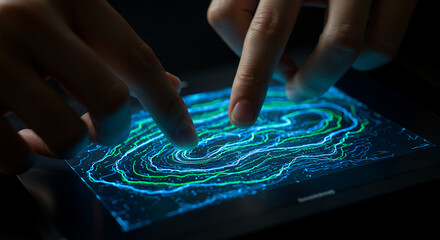 Hands Interacting with Futuristic Data Display