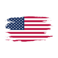 The flag shown is a stylized, brushstroke depiction of the flag of the United States. It features thirteen alternating red and white horizontal stripes and a blue rectangle (the canton) in the top lef