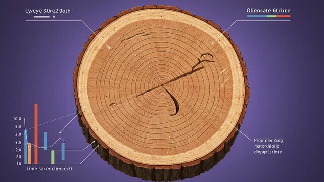 Cross-section of a tree trunk illustrating climate data