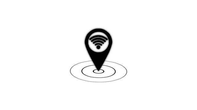 Location map pin with wifi icon animation on Transparent. Map pin icon with a WiFi symbol representing wireless connectivity at a specific location icon animated video