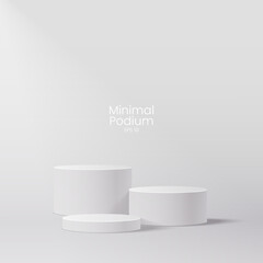 Abstract minimal scene. Minimal podium with soft material base. Soft podium stages and product showcase platform with covers and golden in round and square shape. 