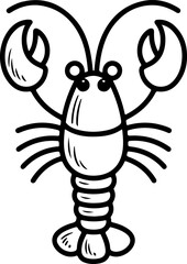 Cute cartoon black and white lobster illustration with big claws and antennae