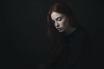 Naklejka premium Lament shows heartfelt sadness with moody mood, simple dark clothes, and subtle gazes.