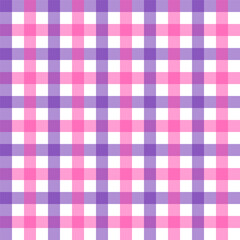 Colorful gingham seamless pattern.Checkered tartan plaid repeat pattern in purple pink white.Spooky Halloween pattern.Geometric vector illustration background wallpaper for fabric and prints.