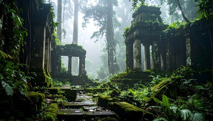 Ancient ruins shrouded in misty jungle (1)