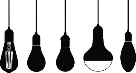 Naklejka premium Illustration of five hanging light bulbs with various shapes design