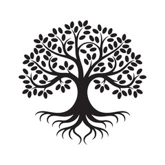 Obraz premium Tree Silhouette with Detailed Branches and Roots — Ideal for Decorative Art, Logos, and Symbolic Designs