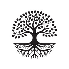 Obraz premium Tree Silhouette with Detailed Branches and Roots — Ideal for Decorative Art, Logos, and Symbolic Designs