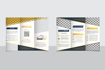 Modern Construction Trifold Brochure Design Template With Triangle-Type Orange and Black Shape