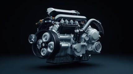 Detailed View of Modern Engine on Black Background with Highlighting