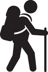 Silhouette of a hiker with backpack and walking stick on a trekking adventure