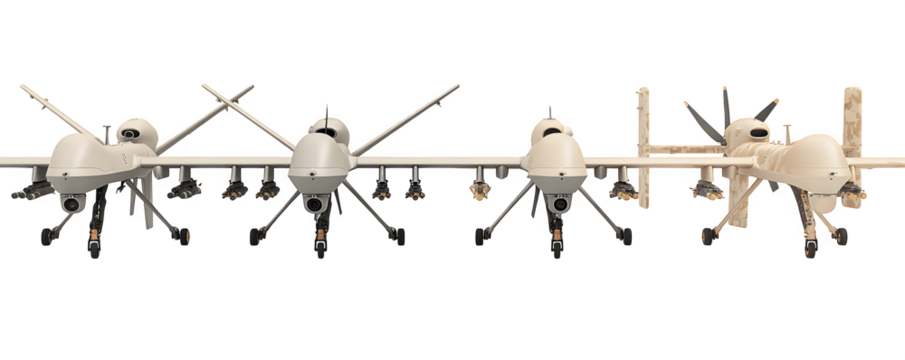 Clean Detailed Premium Four military drones arranged versatile design element, digital artwork, ideal for marketing materials and web banners, branding, premium resource