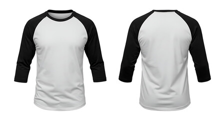 Black and white raglan baseball tshirt isolated on white background