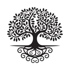 Tree Silhouette with Detailed Branches and Roots &mdash; Ideal for Decorative Art, Logos, and Symbolic Designs