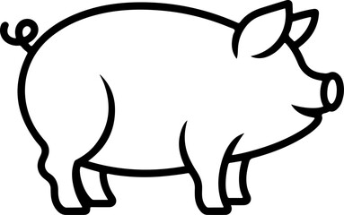 Simple black outline drawing of a smiling pig standing on a white background