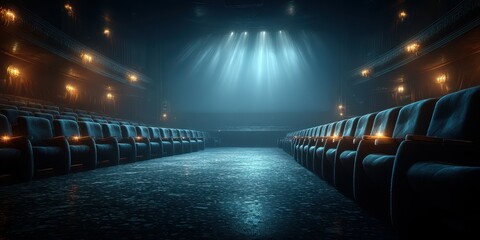 Lighting in an empty theater highlights the ambiance of anticipation before a performance