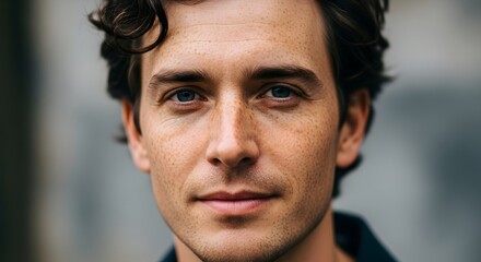 Close-up portrait of a young man with expressive eyes and a thoughtful expression.