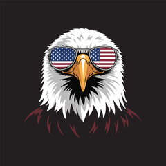 Bald eagle with USA flag shades in fierce patriotic style. Vector illustration design.