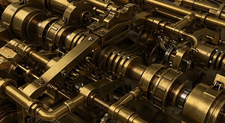 Close-up view of intricate golden gears and mechanical components.
