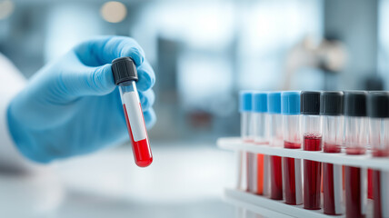 Doctor Holding Blood Sample Vial in Laboratory Close-Up