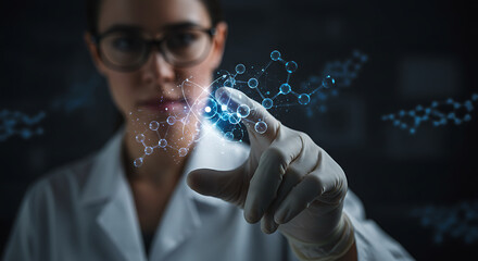 Fototapeta premium Scientist Interacting with Molecular Structure Visualization