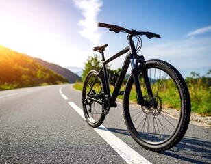 Naklejka premium Black bike on a sunny road