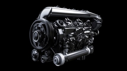 High-Resolution Black Engine Close-Up with Detailed Mechanical Features