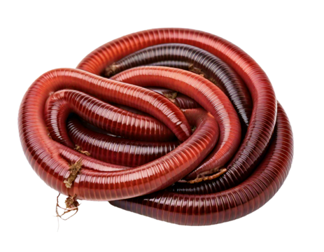 Earthworm isolated on white background, shown in high detail with visible segments and moist skin, ideal for scientific study, educational materials, composting illustrations, nature guides, or organi