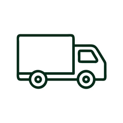 Delivery truck icon outlined in simple design on white background  