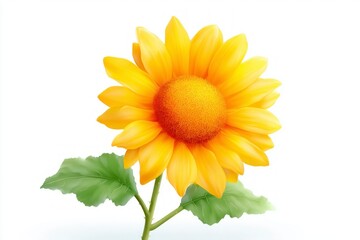 Obraz premium Bright yellow sunflower with textured center and green leaves against a clean white background