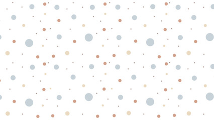Seamless vector pattern with scattered pastel dots in blue, beige, and terracotta on white. Gentle, modern design for various creative projects
