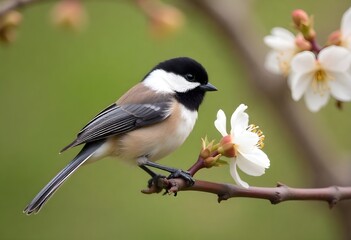Fototapeta premium Great tit standing next to primrose