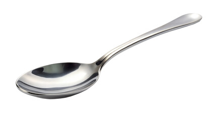 A shiny silver spoon isolated on a transparent background, perfect for dining or kitchen use